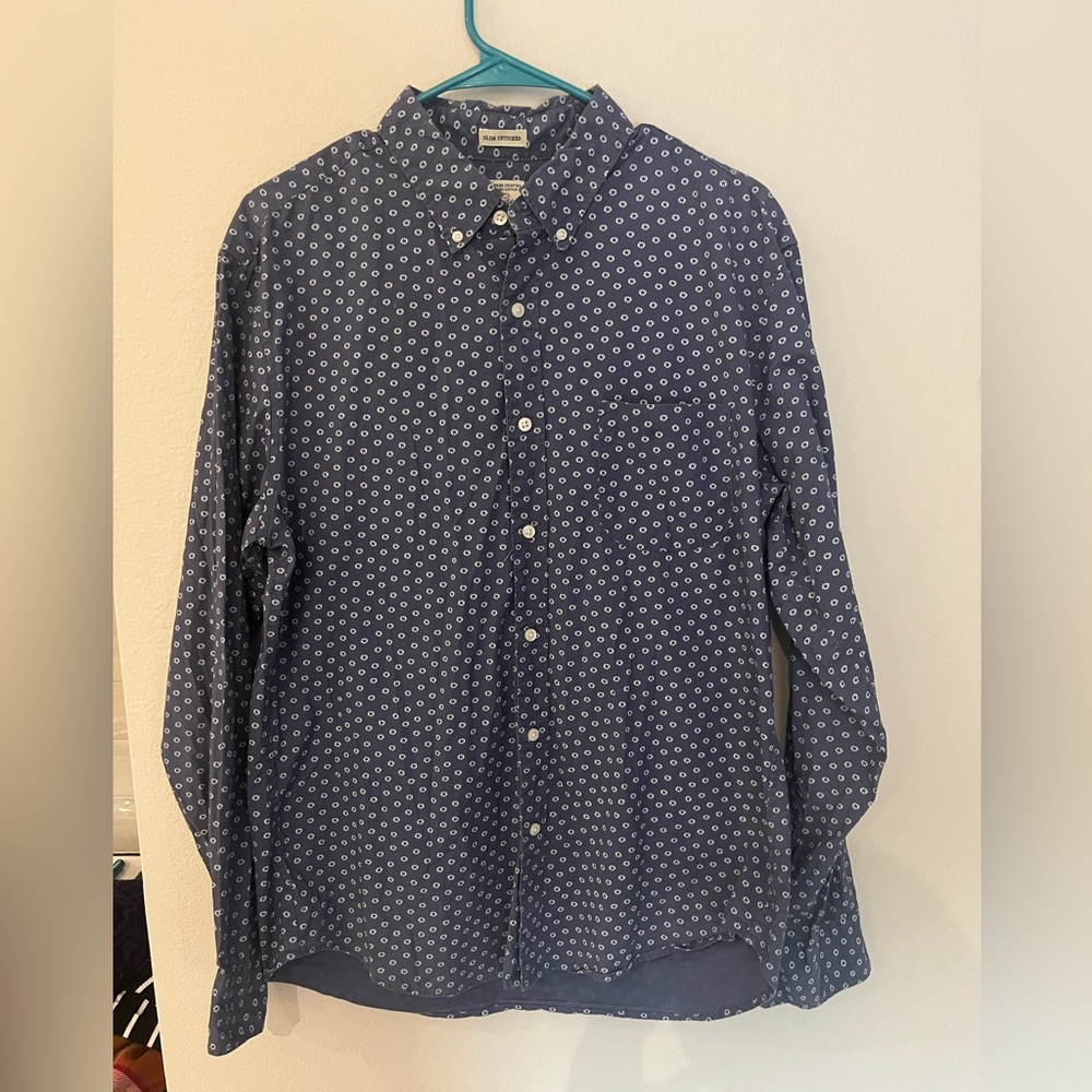 J Crew Shirt Mens Slim Untucked Stretch Secret Wash Poplin Blue Daisy euc